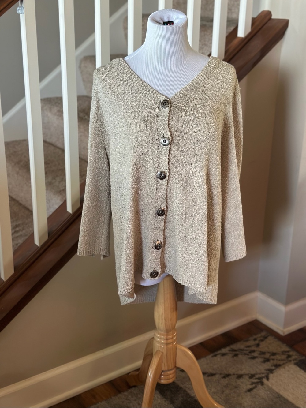 Beige V-Neck Button Front Women’s Sweater Cardigan - E1012